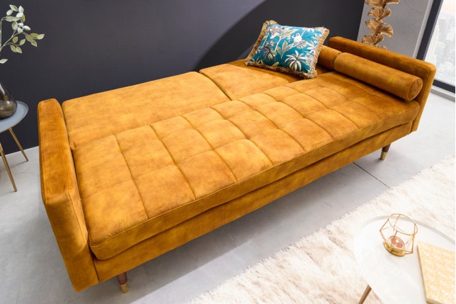 Canapé convertible COUTURE 200cm velours moutarde