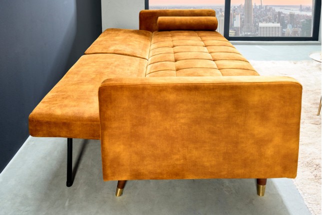 Canapé convertible COUTURE 200cm velours moutarde