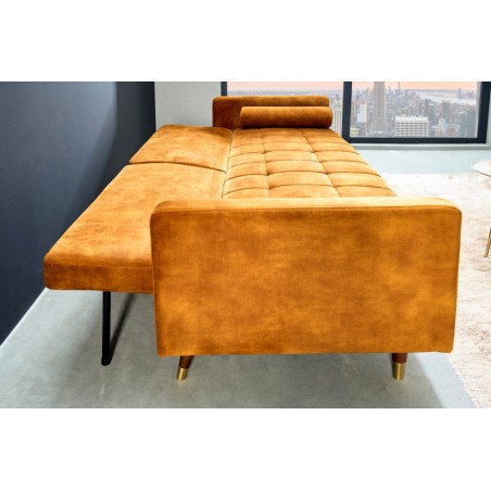 Canapé convertible COUTURE 200cm velours moutarde
