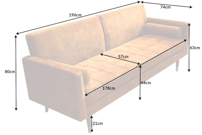 Canapé convertible COUTURE 200cm velours moutarde