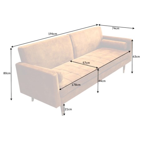 Canapé convertible COUTURE 200cm velours moutarde