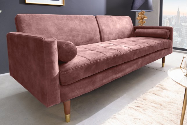 Canapé-lit COUTURE 200cm micro velours rose poudré