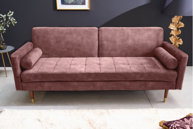 Canapé-lit COUTURE 200cm micro velours rose poudré