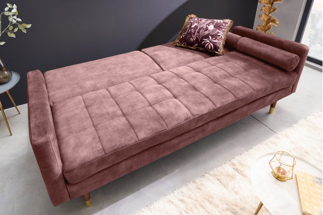 Canapé-lit COUTURE 200cm micro velours rose poudré