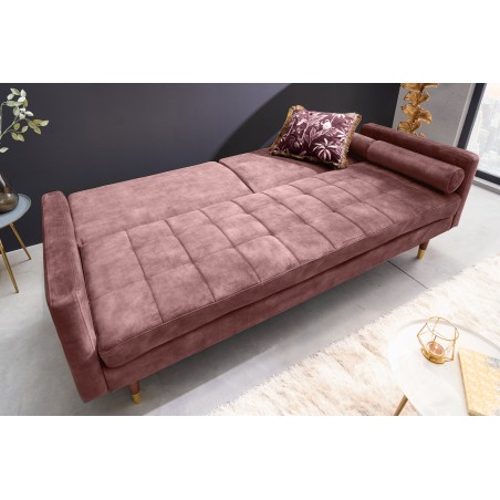 Canapé-lit COUTURE 200cm micro velours rose poudré