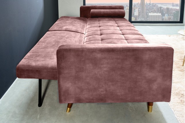 Canapé-lit COUTURE 200cm micro velours rose poudré