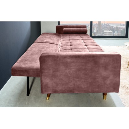 Canapé-lit COUTURE 200cm micro velours rose poudré