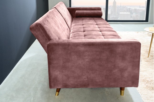 Canapé-lit COUTURE 200cm micro velours rose poudré