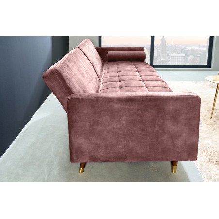 Canapé-lit COUTURE 200cm micro velours rose poudré