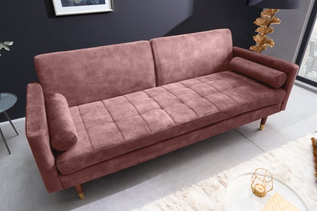 Canapé-lit COUTURE 200cm micro velours rose poudré