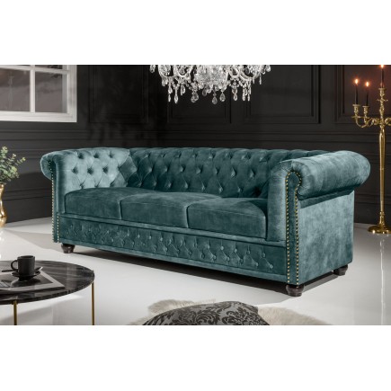 Canapé Chesterfield 3 places velours teal 205cm