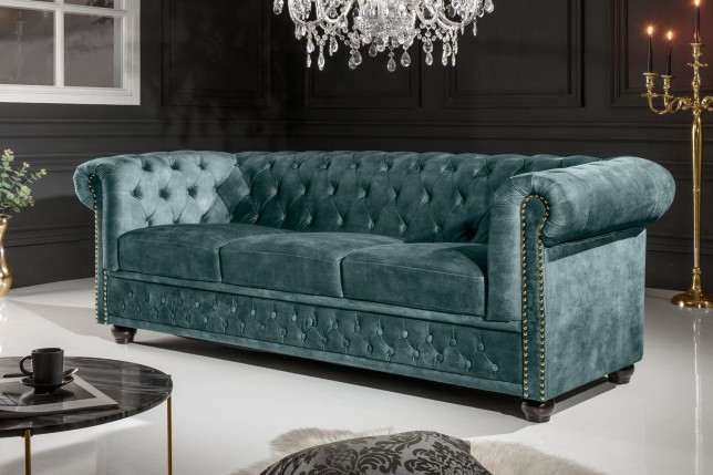 Canapé Chesterfield 3 places velours teal 205cm