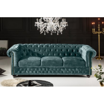 Canapé Chesterfield 3 places velours teal 205cm 2