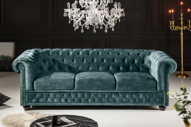 Canapé Chesterfield 3 places velours teal 205cm