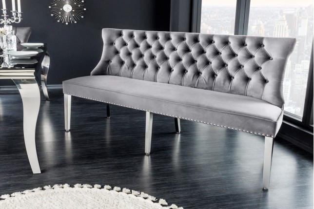 Banc canapé CASTLE DELUXE velours gris baroque 165cm