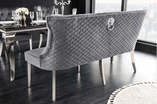 Banc canapé CASTLE DELUXE velours gris baroque 165cm