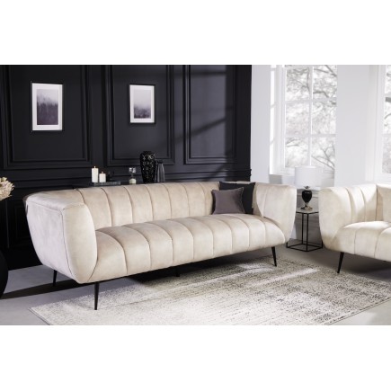Canapé NOBLESSE 3 places velours champagne pieds noirs