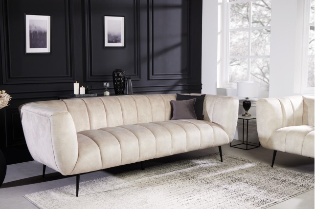 Canapé NOBLESSE 3 places velours champagne pieds noirs