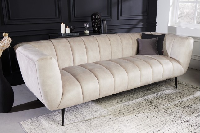 Canapé NOBLESSE 3 places velours champagne pieds noirs