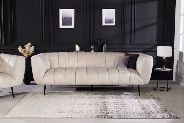 Canapé NOBLESSE 3 places velours champagne pieds noirs