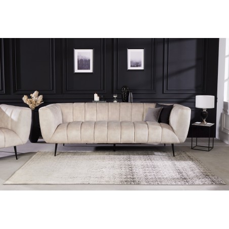 Canapé NOBLESSE 3 places velours champagne pieds noirs