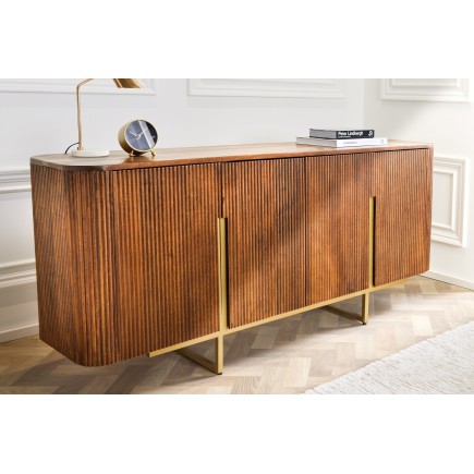 Buffet bas GATSBY 160cm manguier rétro brun et doré