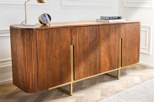Buffet bas GATSBY 160cm manguier rétro brun et doré