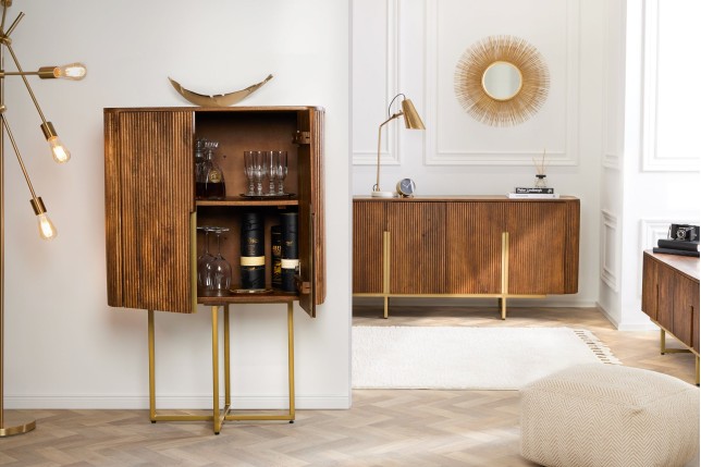 Buffet bas GATSBY 160cm manguier rétro brun et doré