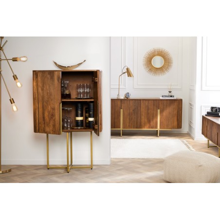 Buffet bas GATSBY 160cm manguier rétro brun et doré