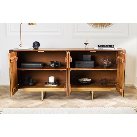 Buffet bas GATSBY 160cm manguier rétro brun et doré