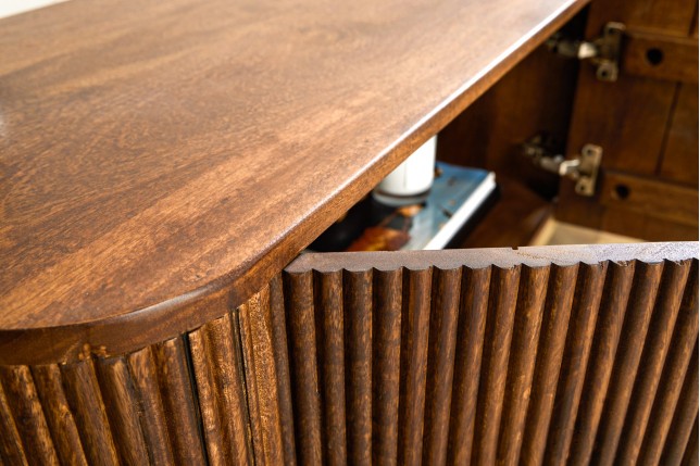 Buffet bas GATSBY 160cm manguier rétro brun et doré