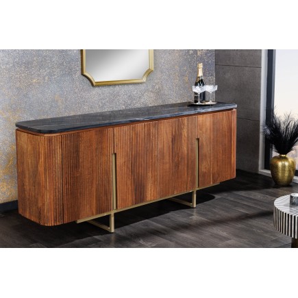 Buffet bas GATSBY 160cm manguier marbre noir doré
