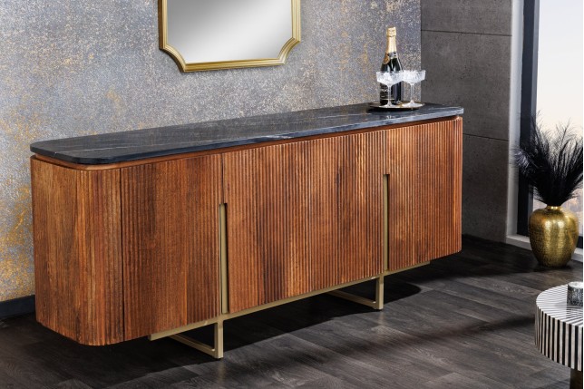 Buffet bas GATSBY 160cm manguier marbre noir doré