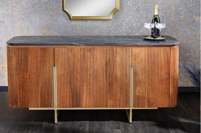 Buffet bas GATSBY 160cm manguier marbre noir doré