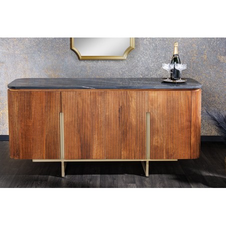 Buffet bas GATSBY 160cm manguier marbre noir doré