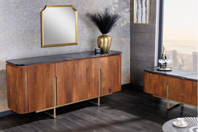 Buffet bas GATSBY 160cm manguier marbre noir doré