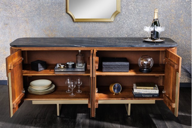 Buffet bas GATSBY 160cm manguier marbre noir doré