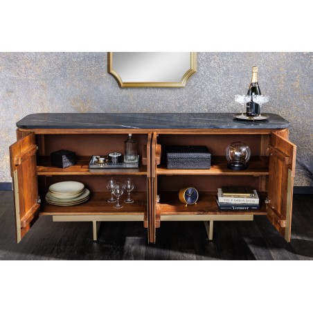 Buffet bas GATSBY 160cm manguier marbre noir doré
