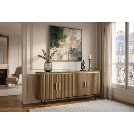 Buffet bas VENEZIANO 160cm manguier, marbre et laiton