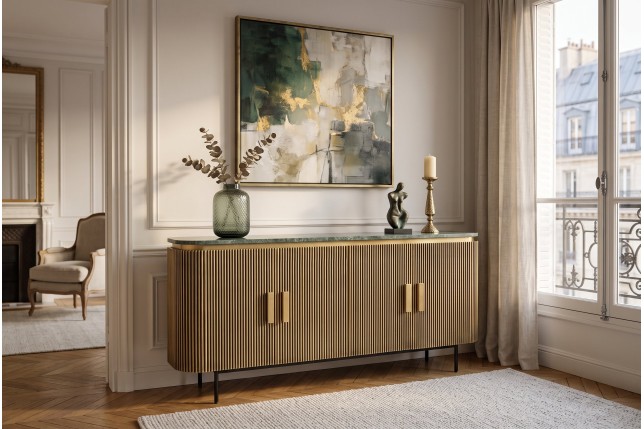 Buffet bas VENEZIANO 160cm manguier, marbre et laiton