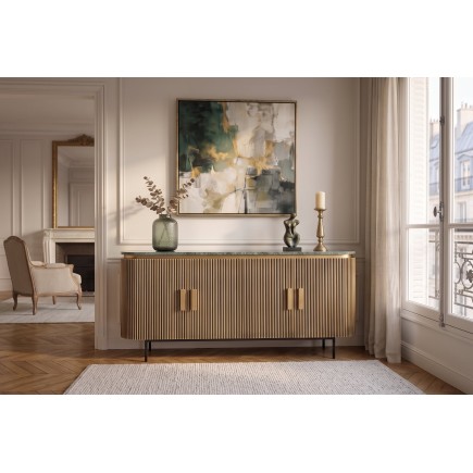 Buffet bas VENEZIANO 160cm manguier, marbre et laiton 2