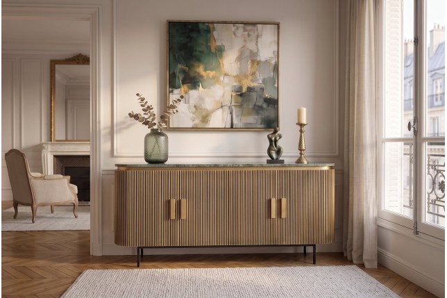 Buffet bas VENEZIANO 160cm manguier, marbre et laiton