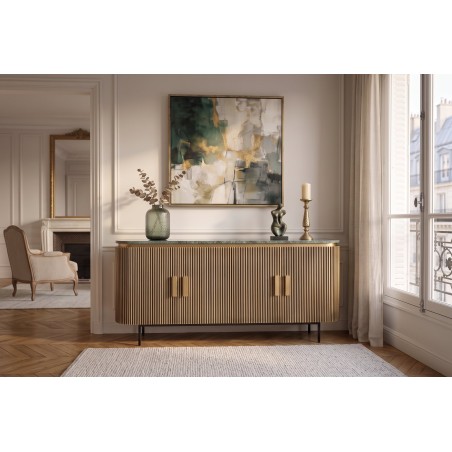 Buffet bas VENEZIANO 160cm manguier, marbre et laiton