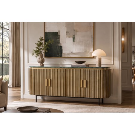 Buffet bas VENEZIANO 160cm manguier, marbre et laiton