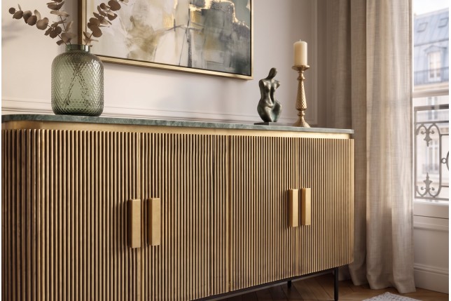 Buffet bas VENEZIANO 160cm manguier, marbre et laiton