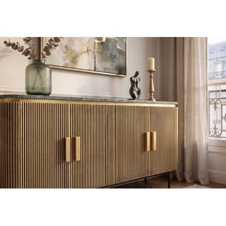 Buffet bas VENEZIANO 160cm manguier, marbre et laiton