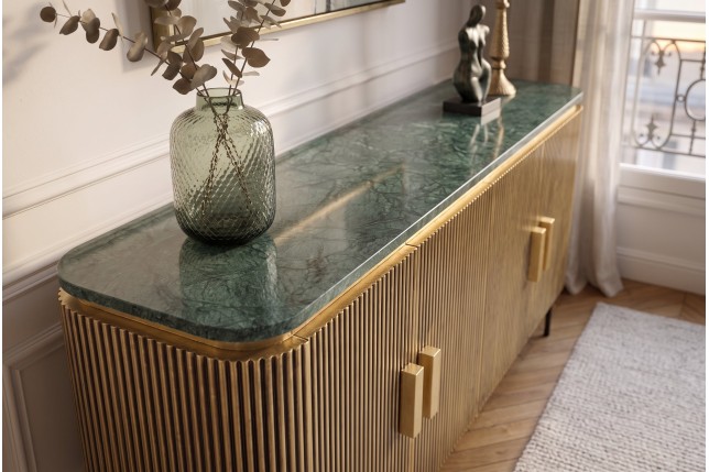 Buffet bas VENEZIANO 160cm manguier, marbre et laiton