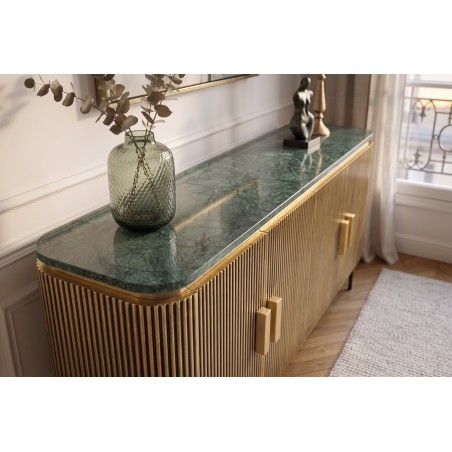 Buffet bas VENEZIANO 160cm manguier, marbre et laiton