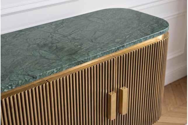Buffet bas VENEZIANO 160cm manguier, marbre et laiton