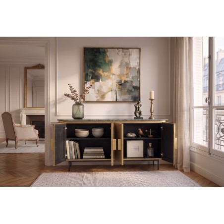 Buffet bas VENEZIANO 160cm manguier, marbre et laiton